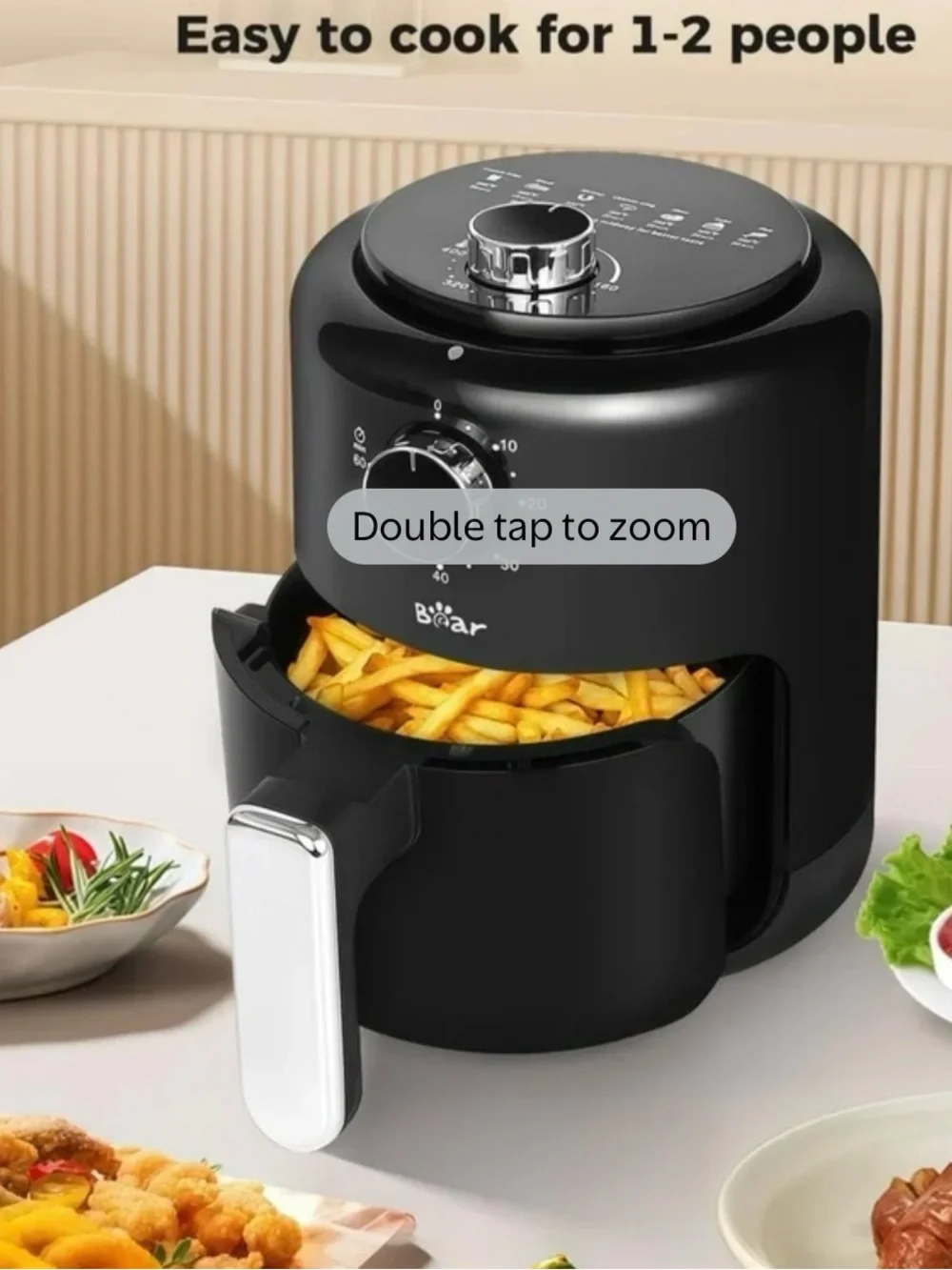 Bear 2L Air Fryer 1000W Black, 7 Programs, 160-400°F Temp, 60-Min Timer